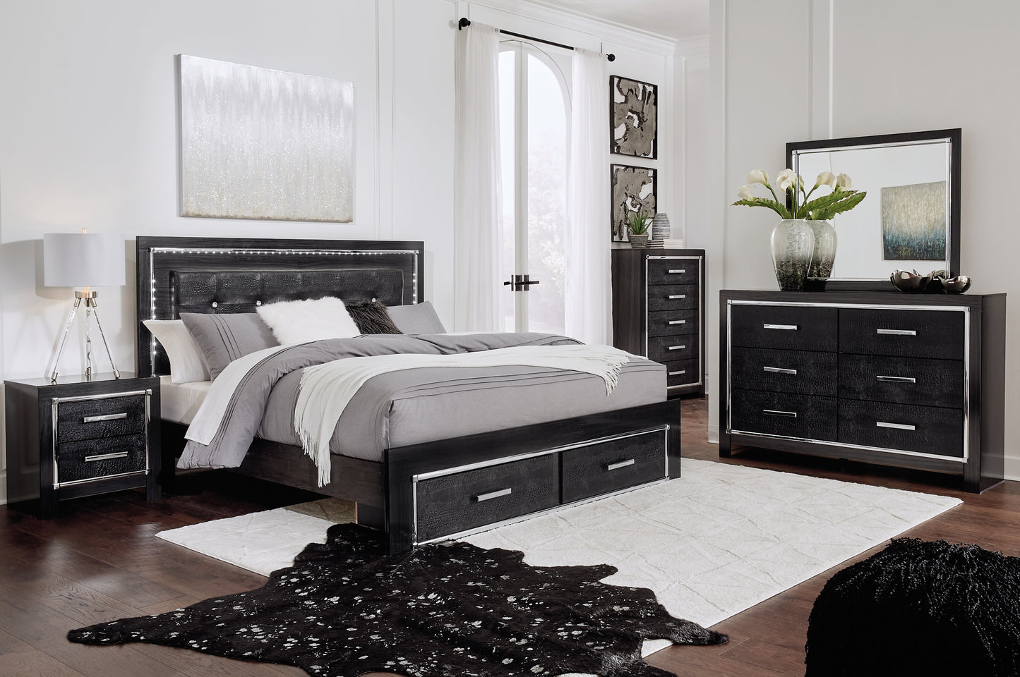 Kaydell King Panel Bed with Storage with Mirrored Dresser, Chest and Nightstand Signature Design by Ashley®