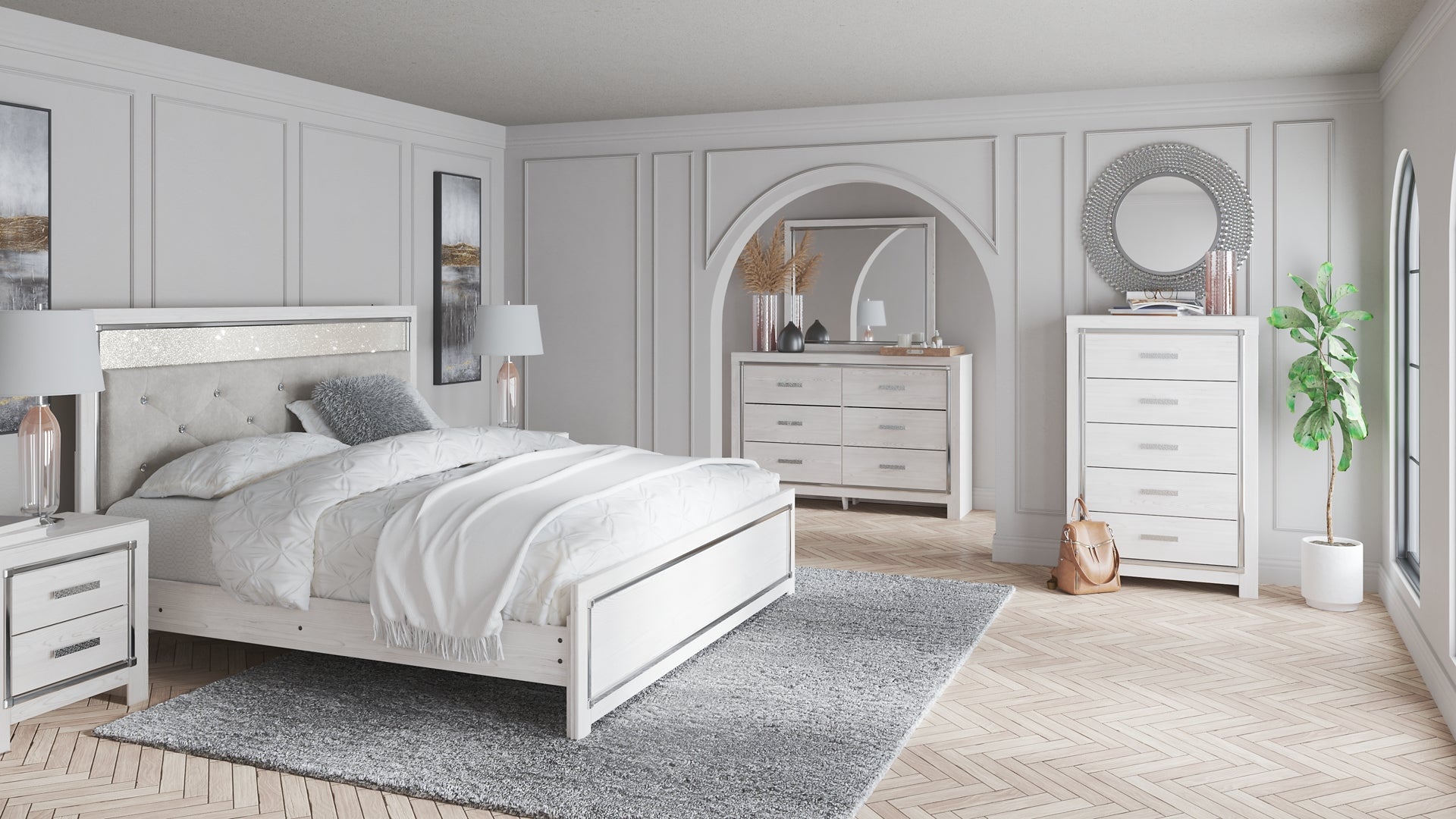 Altyra King Panel Bed with Mirrored Dresser and 2 Nightstands Signature Design by Ashley®