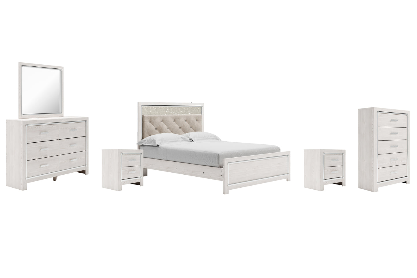 Altyra Queen Panel Bed with Mirrored Dresser, Chest and 2 Nightstands Signature Design by Ashley®