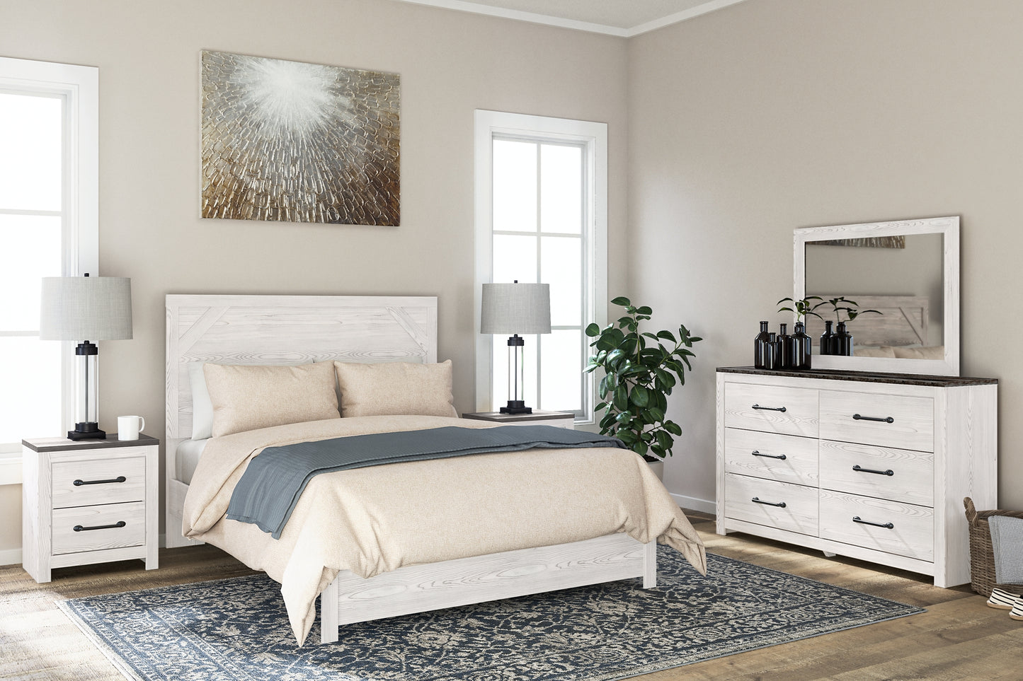 Gerridan Queen Panel Bed with Mirrored Dresser and 2 Nightstands Signature Design by Ashley®