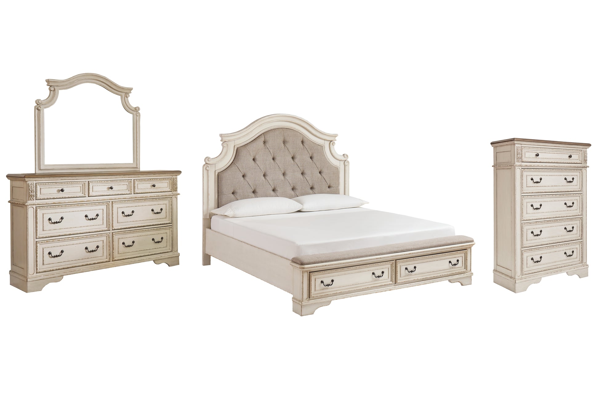 Realyn California King Upholstered Bed with Mirrored Dresser and Chest Signature Design by Ashley®