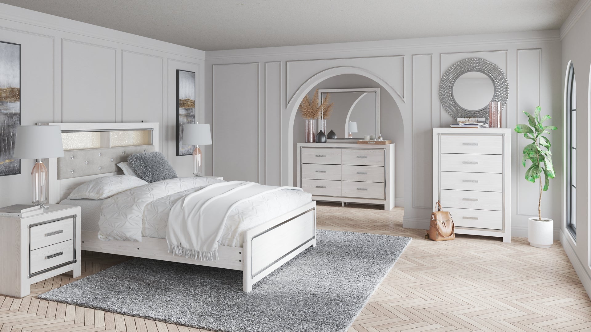 Altyra Queen Panel Bookcase Bed with Mirrored Dresser and 2 Nightstands Signature Design by Ashley®