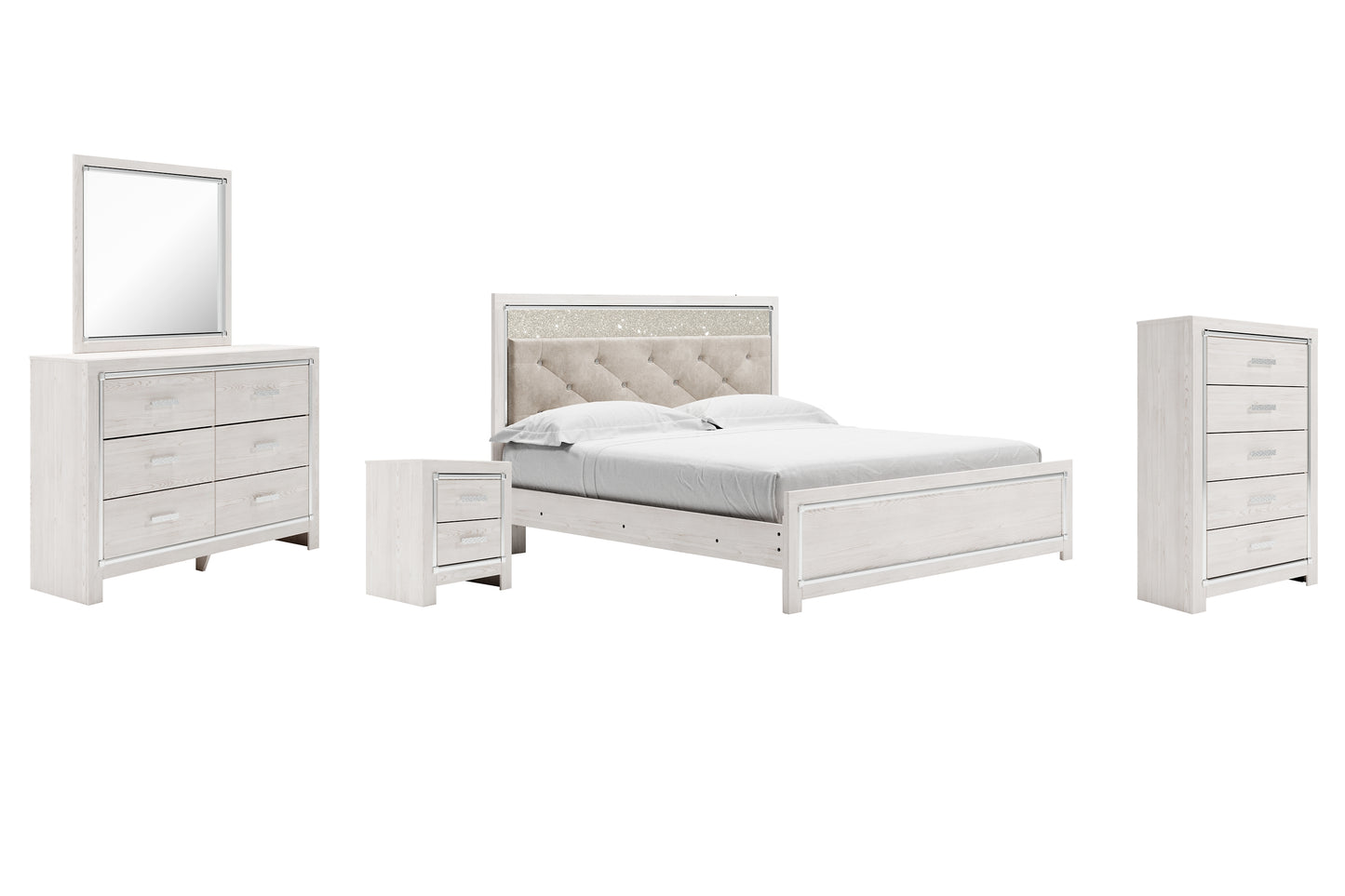 Altyra King Panel Bed with Mirrored Dresser, Chest and Nightstand Signature Design by Ashley®