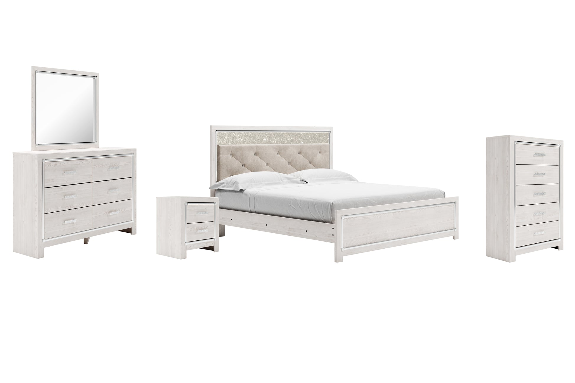 Altyra King Panel Bed with Mirrored Dresser, Chest and Nightstand Signature Design by Ashley®