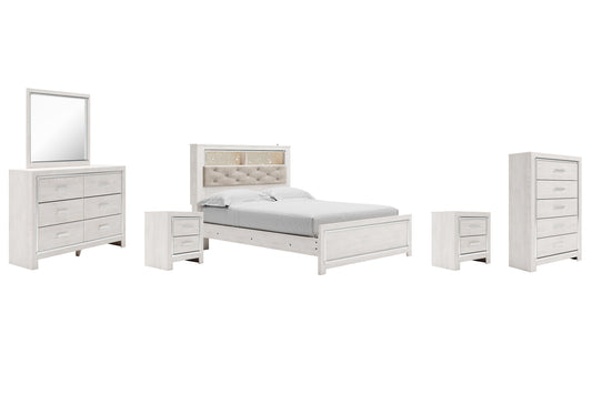 Altyra Queen Panel Bookcase Bed with Mirrored Dresser, Chest and 2 Nightstands Signature Design by Ashley®