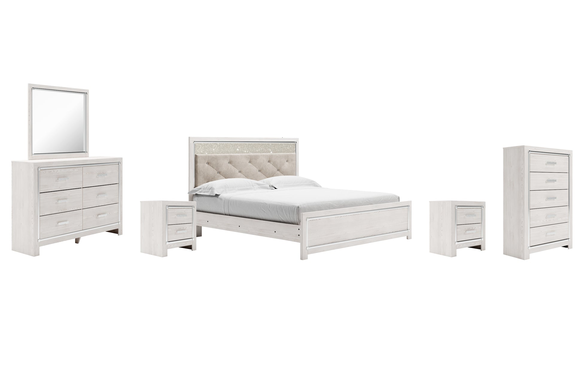 Altyra King Panel Bed with Mirrored Dresser, Chest and 2 Nightstands Signature Design by Ashley®