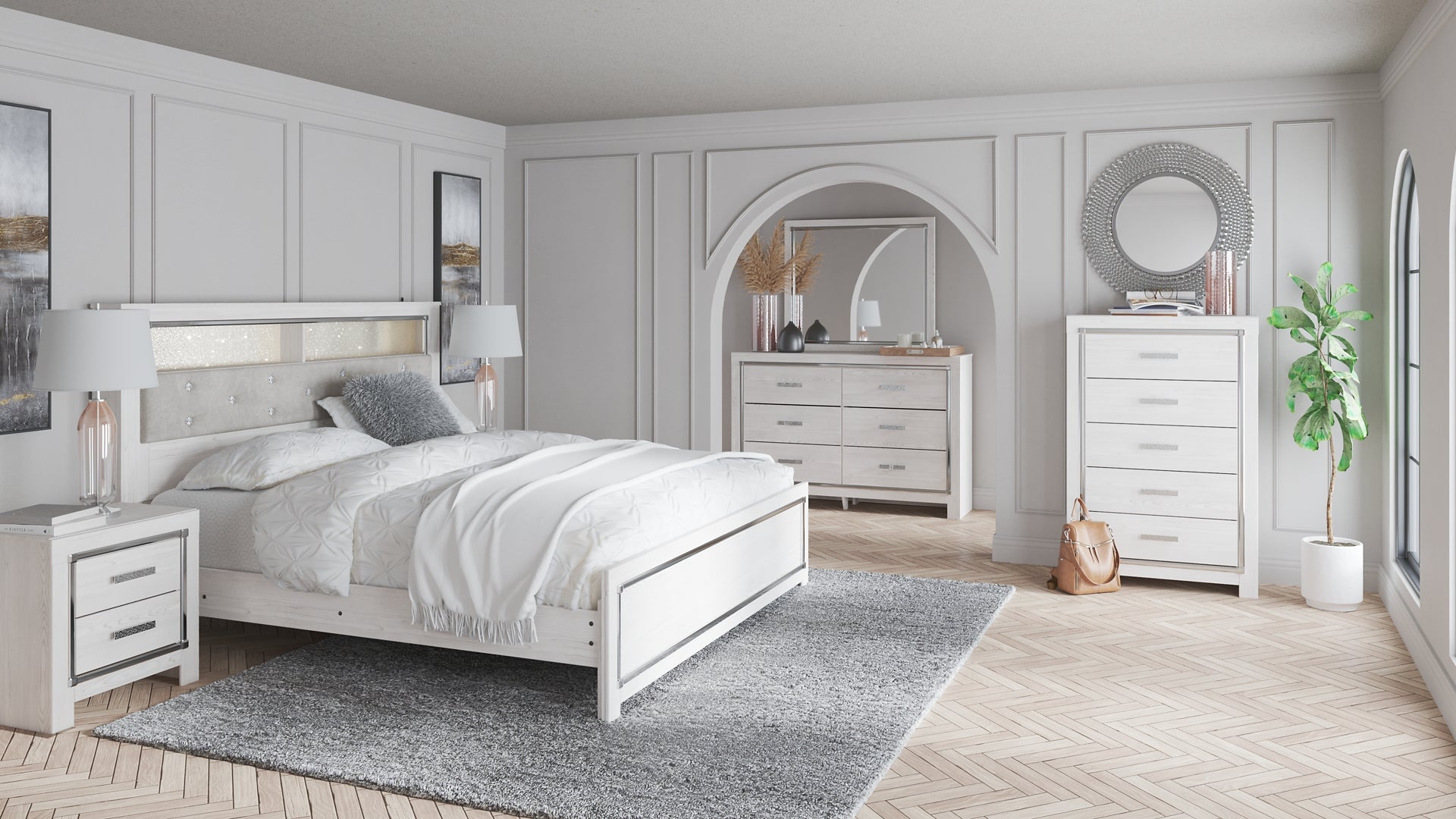 Altyra King Panel Bookcase Bed with Mirrored Dresser, Chest and Nightstand Signature Design by Ashley®