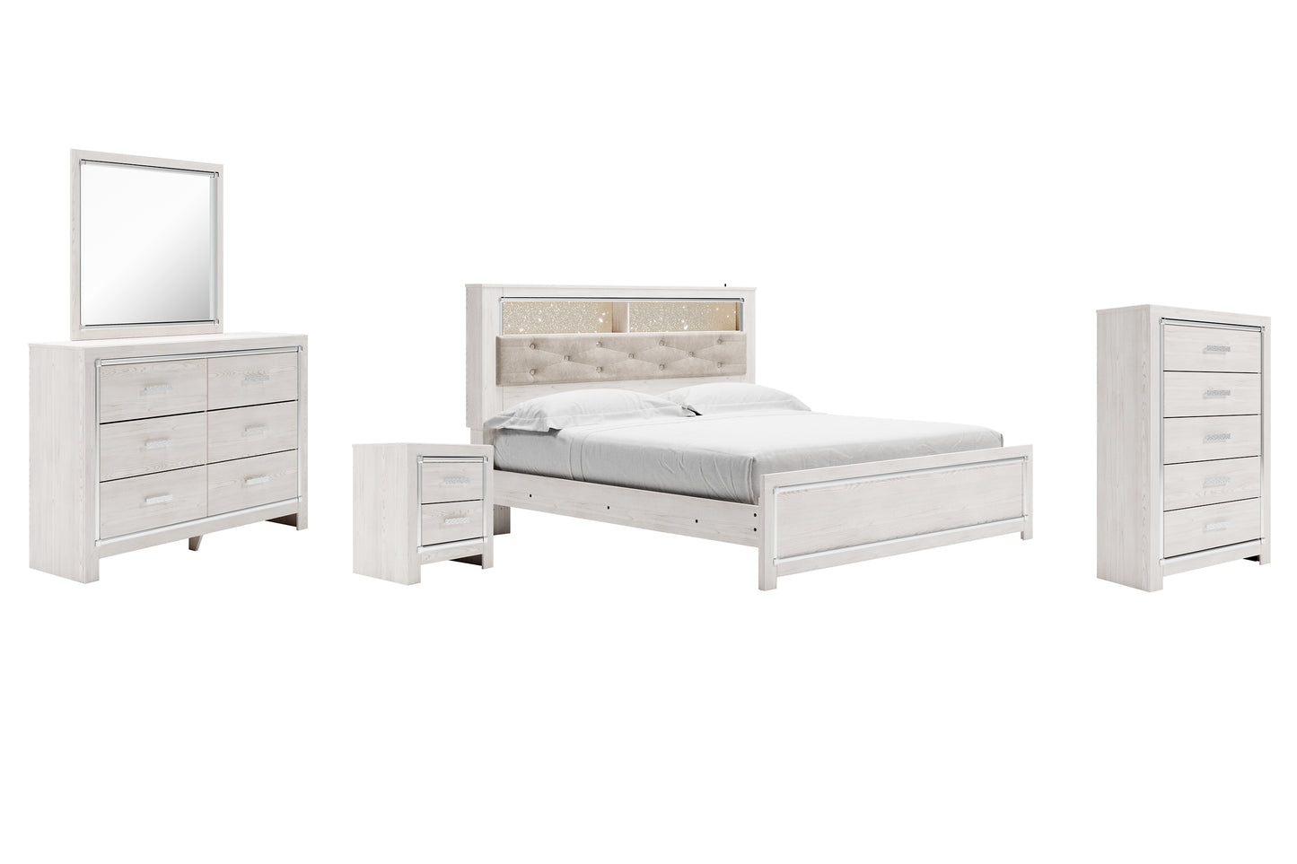 Altyra King Panel Bookcase Bed with Mirrored Dresser, Chest and Nightstand Signature Design by Ashley®