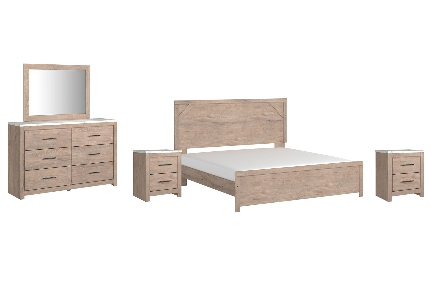 Senniberg King Panel Bed with Mirrored Dresser and 2 Nightstands Signature Design by Ashley®