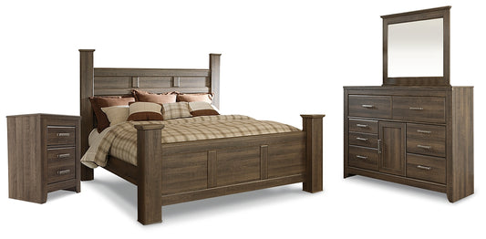 Juararo King Poster Bed with Mirrored Dresser and Nightstand Signature Design by Ashley®