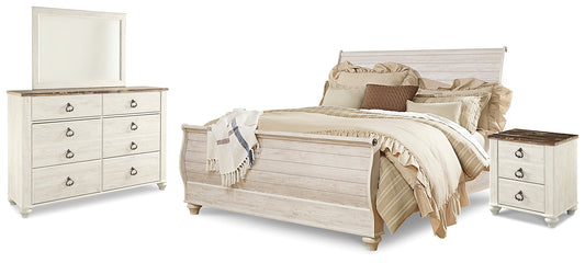 Willowton King Sleigh Bed with Mirrored Dresser and Nightstand Signature Design by Ashley®