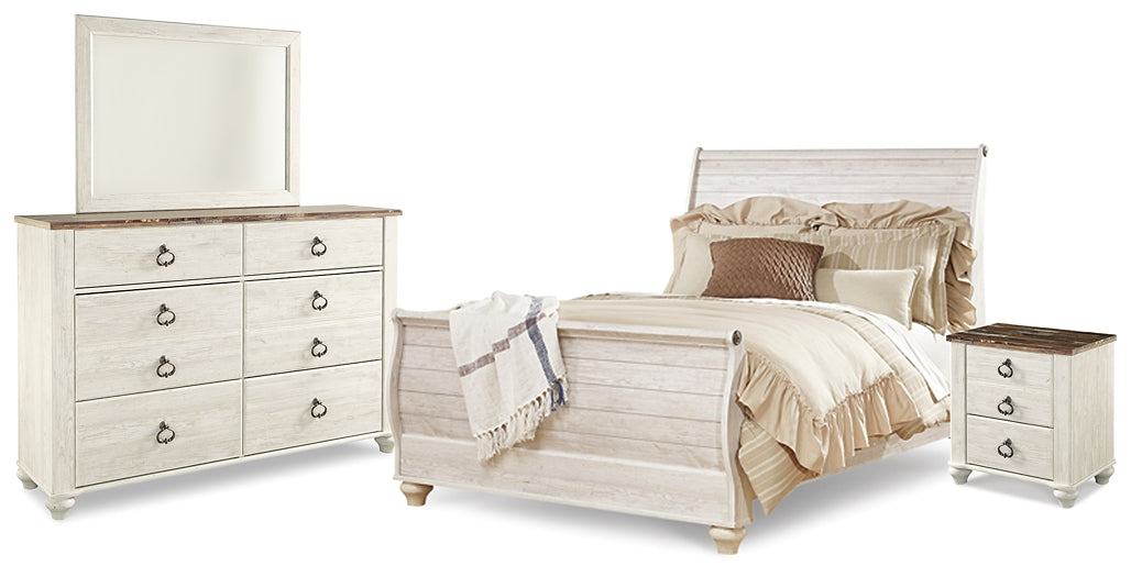 Willowton Queen Sleigh Bed with Mirrored Dresser and Nightstand Signature Design by Ashley®