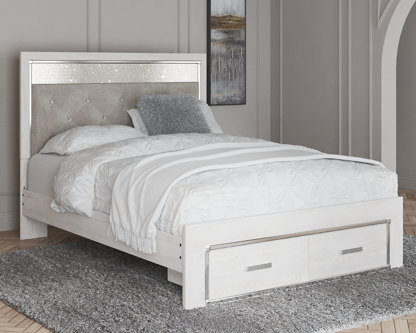 Altyra Queen Upholstered Storage Bed with Mirrored Dresser and Nightstand Signature Design by Ashley®