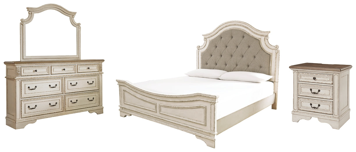 Realyn King Upholstered Panel Bed with Mirrored Dresser and Nightstand Signature Design by Ashley®