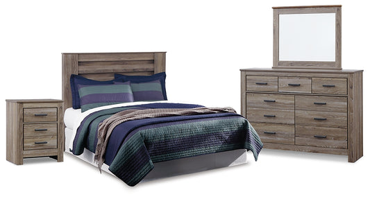 Zelen Queen Panel Headboard with Mirrored Dresser and Nightstand Signature Design by Ashley®