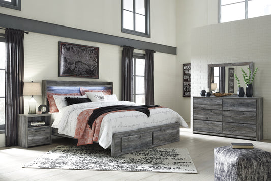 Baystorm King Panel Bed with 2 Storage Drawers with Mirrored Dresser, and Nightstand Signature Design by Ashley®