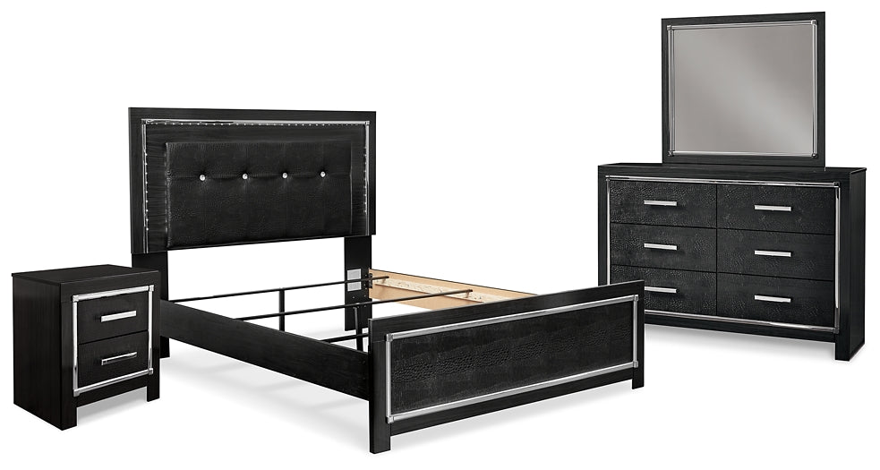 Kaydell Queen Upholstered Panel Bed with Mirrored Dresser and Nightstand Signature Design by Ashley®