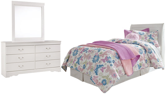 Anarasia Twin Sleigh Headboard with Mirrored Dresser Signature Design by Ashley®