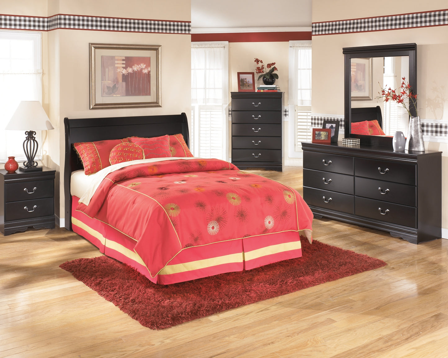 Huey Vineyard Full Sleigh Headboard with Mirrored Dresser, Chest and 2 Nightstands Signature Design by Ashley®