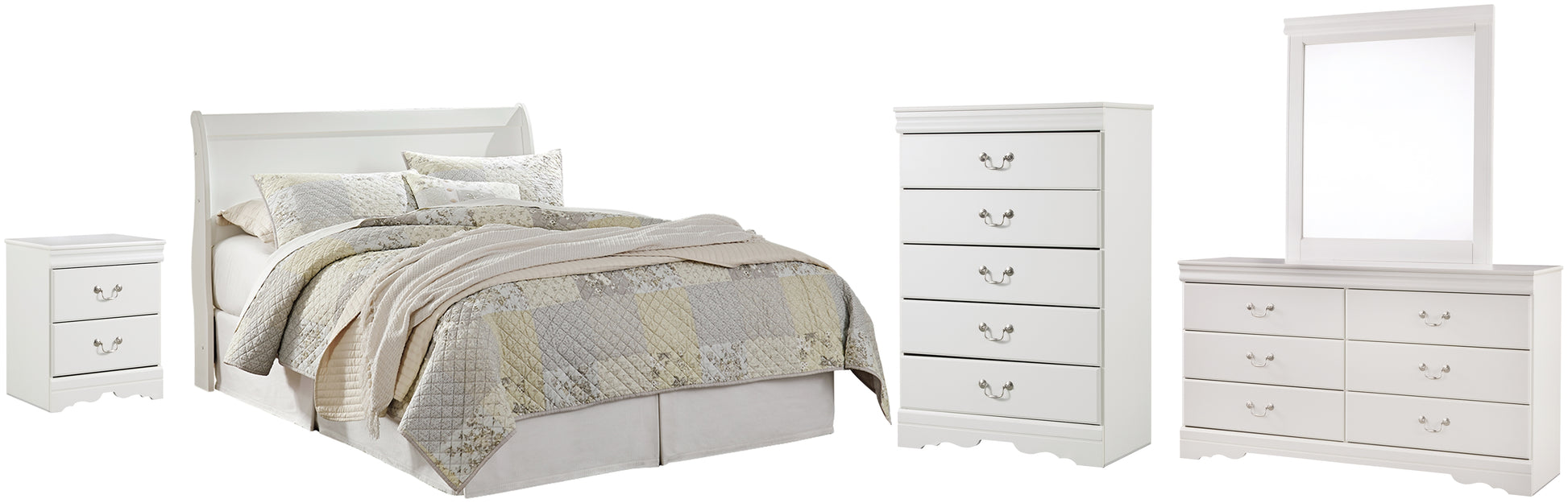 Anarasia Queen Sleigh Headboard with Mirrored Dresser, Chest and Nightstand Signature Design by Ashley®