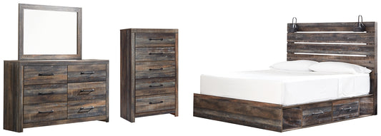 Drystan King Panel Bed with 2 Storage Drawers with Mirrored Dresser and Chest Signature Design by Ashley®