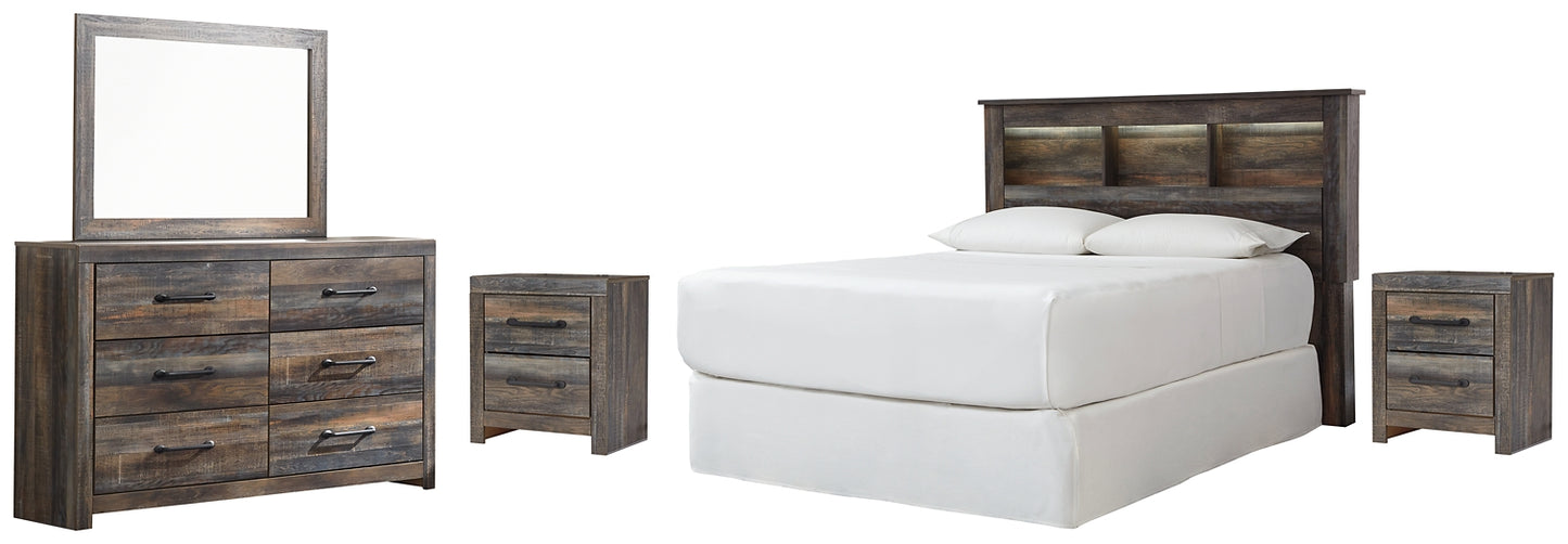 Drystan Queen/Full Bookcase Headboard with Mirrored Dresser and 2 Nightstands Signature Design by Ashley®