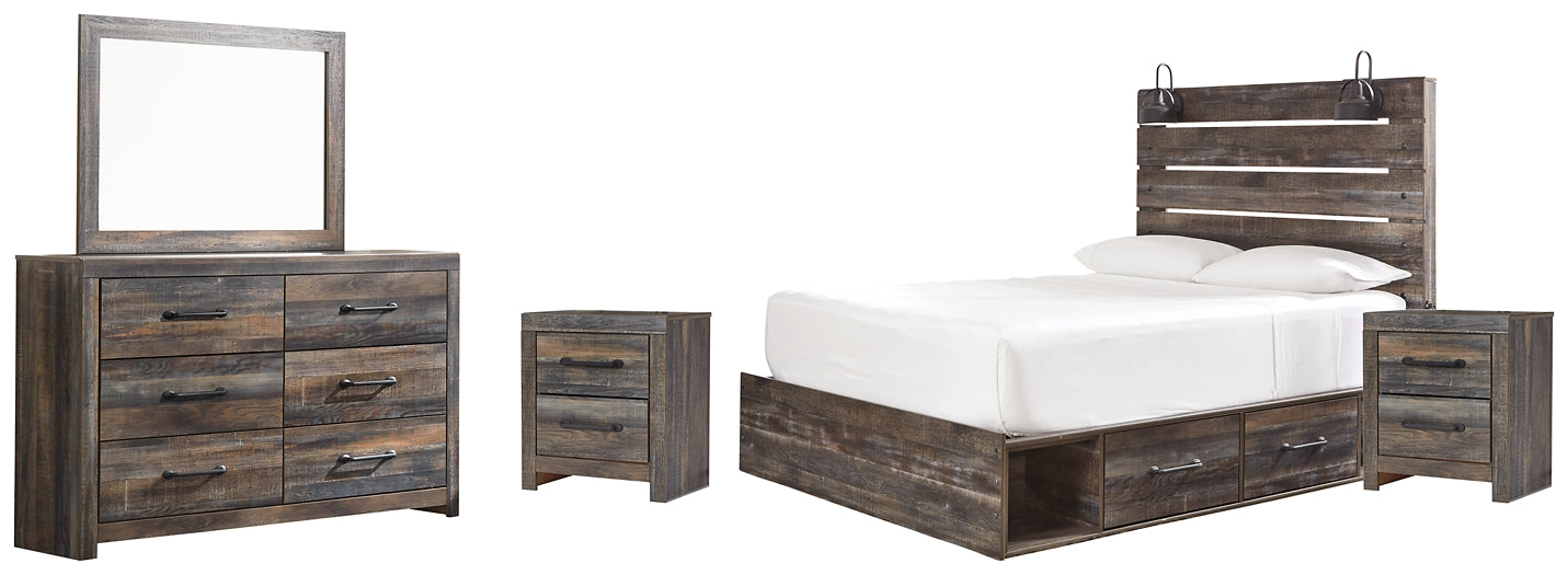 Drystan Queen Panel Bed with 4 Storage Drawers with Mirrored Dresser and 2 Nightstands Signature Design by Ashley®