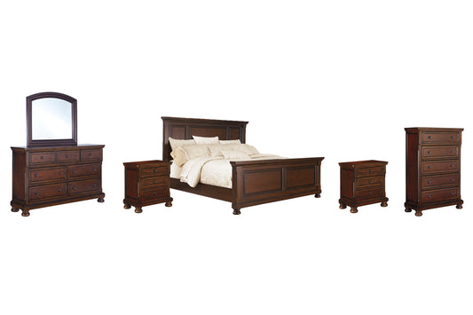 Porter California King Panel Bed with Mirrored Dresser, Chest and 2 Nightstands Millennium® by Ashley