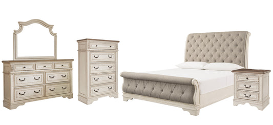 Realyn Queen Sleigh Bed with Mirrored Dresser, Chest and Nightstand Signature Design by Ashley®