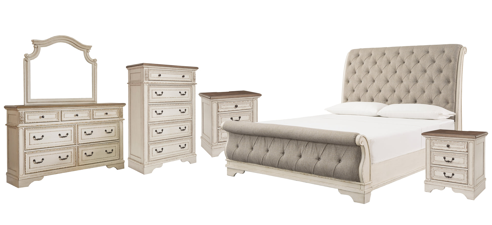 Realyn Queen Sleigh Bed with Mirrored Dresser, Chest and 2 Nightstands Signature Design by Ashley®