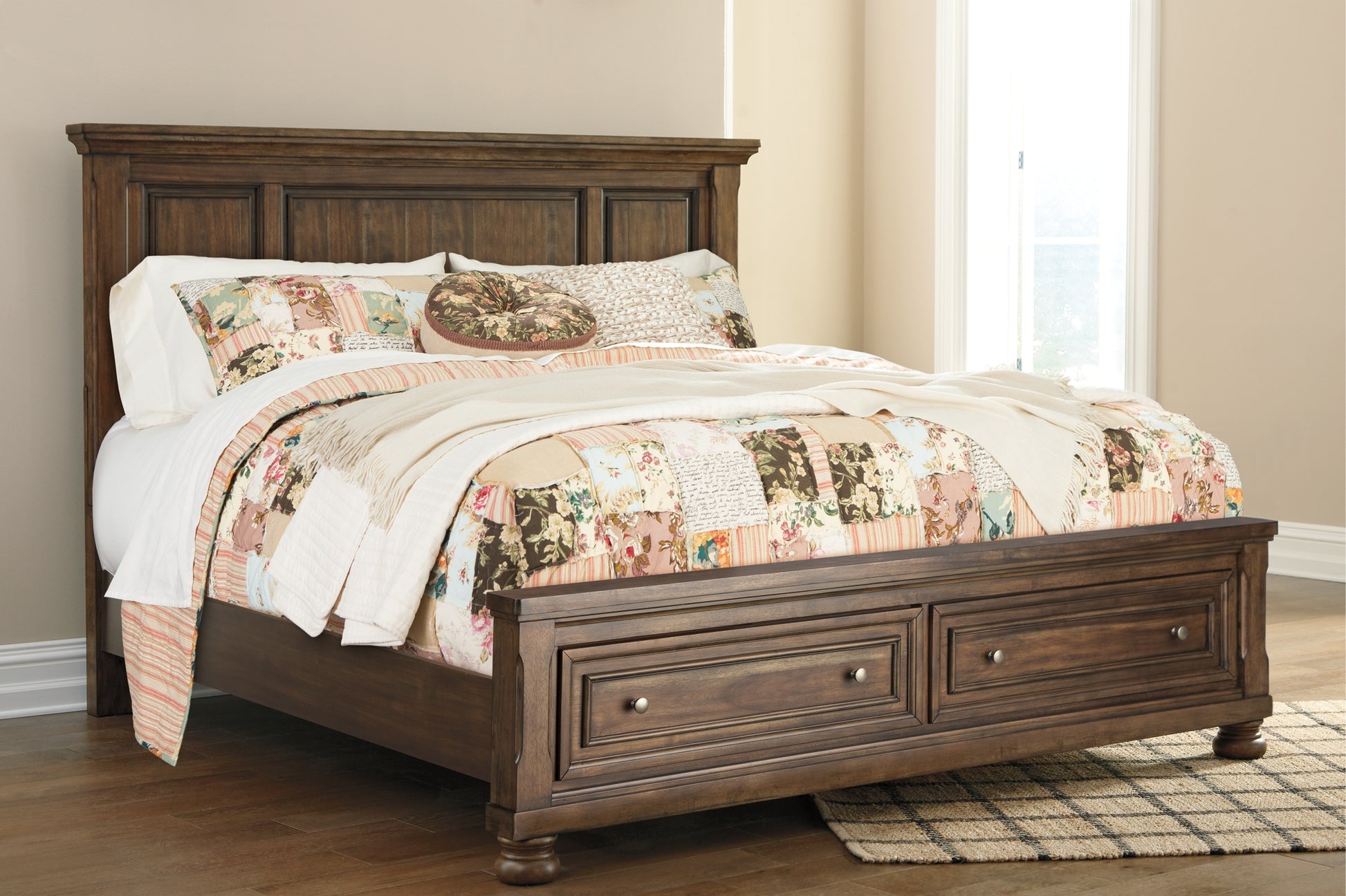Flynnter Queen Panel Bed with 2 Storage Drawers with Mirrored Dresser and Chest Signature Design by Ashley®