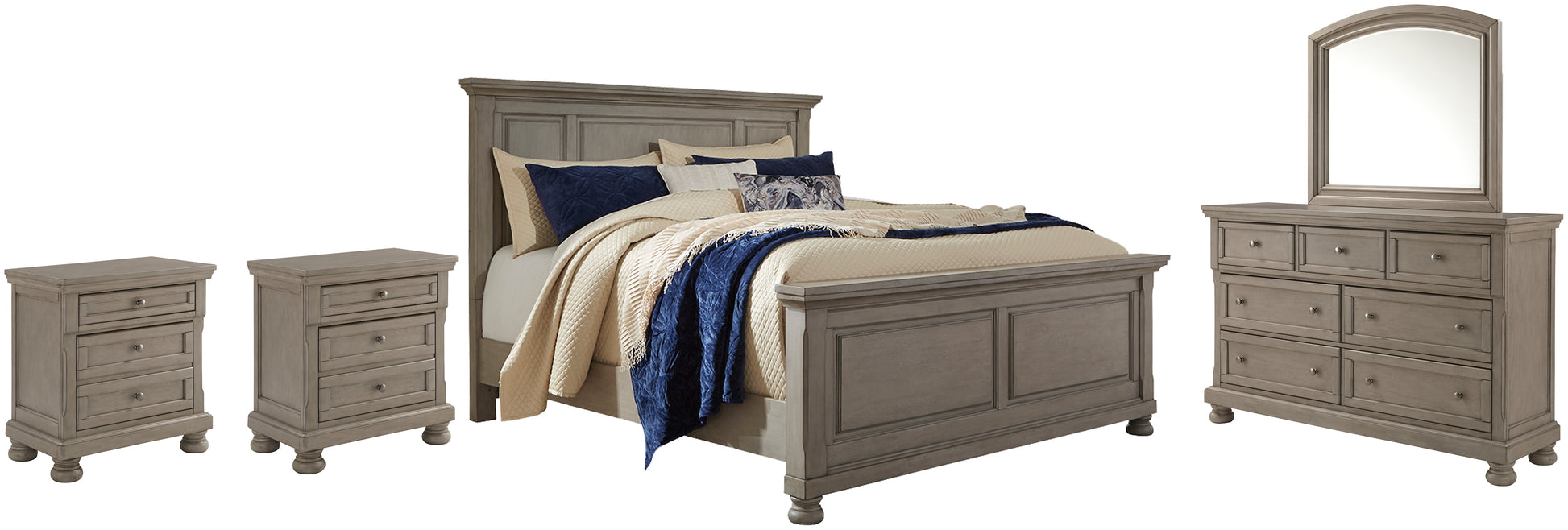 Lettner Queen Panel Bed with Mirrored Dresser and 2 Nightstands Signature Design by Ashley®