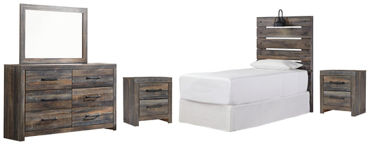 Drystan Twin Panel Headboard with Mirrored Dresser and 2 Nightstands Signature Design by Ashley®