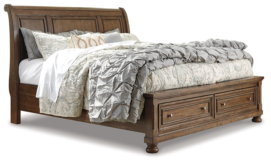 Flynnter Queen Sleigh Bed with 2 Storage Drawers with Mirrored Dresser and 2 Nightstands Signature Design by Ashley®