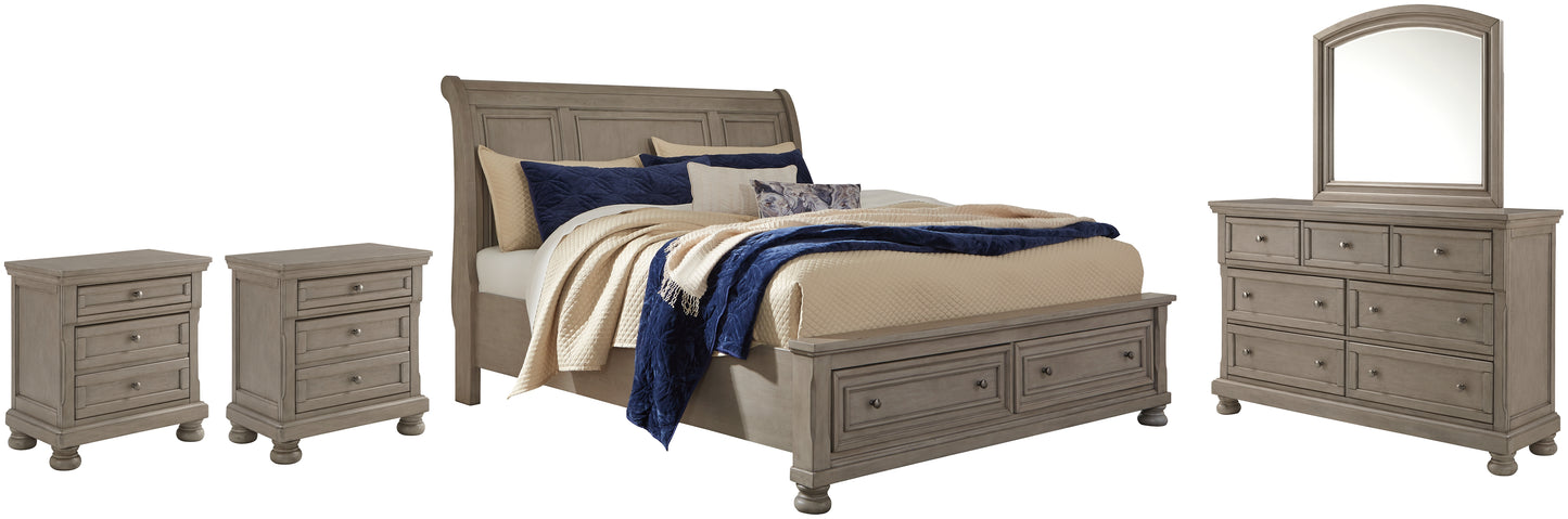 Lettner Queen Sleigh Bed with 2 Storage Drawers with Mirrored Dresser and 2 Nightstands Signature Design by Ashley®