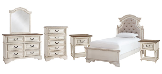 Realyn Twin Panel Bed with Mirrored Dresser, Chest and 2 Nightstands Signature Design by Ashley®