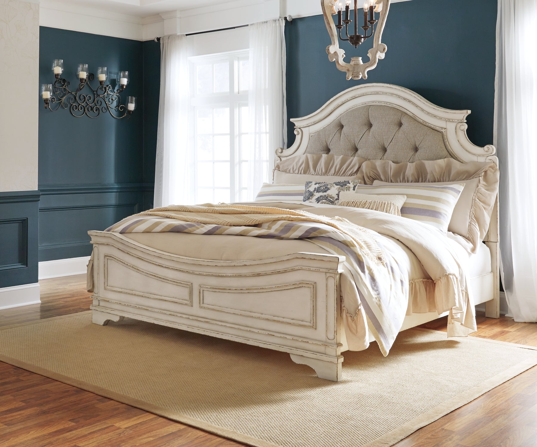 Realyn Queen Upholstered Panel Bed with Mirrored Dresser and 2 Nightstands Signature Design by Ashley®