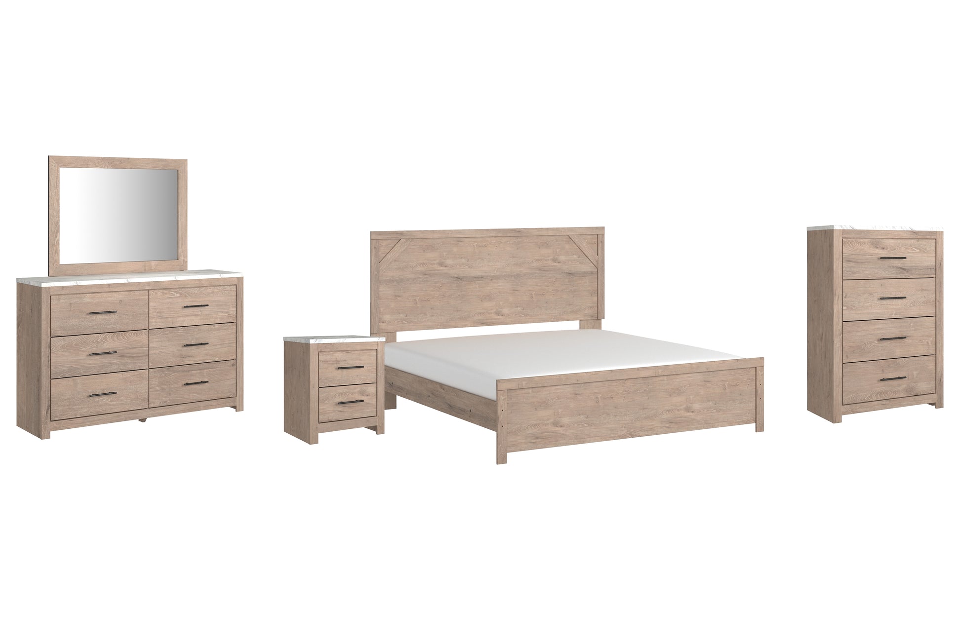 Senniberg King Panel Bed with Mirrored Dresser, Chest and Nightstand Signature Design by Ashley®