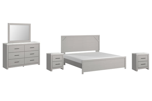 Cottonburg King Panel Bed with Mirrored Dresser and 2 Nightstands Signature Design by Ashley®