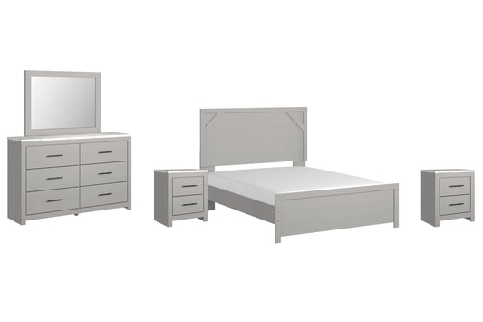 Cottonburg Queen Panel Bed with Mirrored Dresser and 2 Nightstands Signature Design by Ashley®