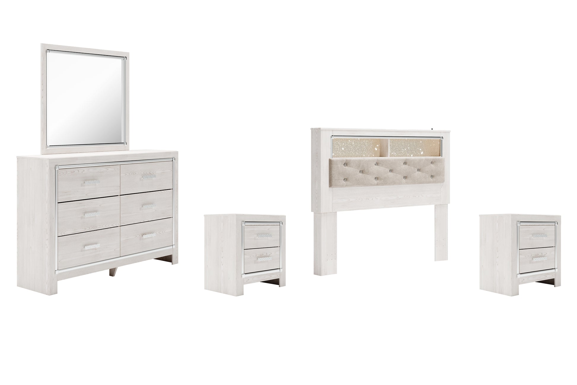 Altyra Queen Bookcase Headboard with Mirrored Dresser and 2 Nightstands Signature Design by Ashley®