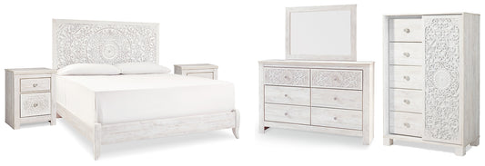 Paxberry King Panel Bed with Mirrored Dresser, Chest and 2 Nightstands Signature Design by Ashley®