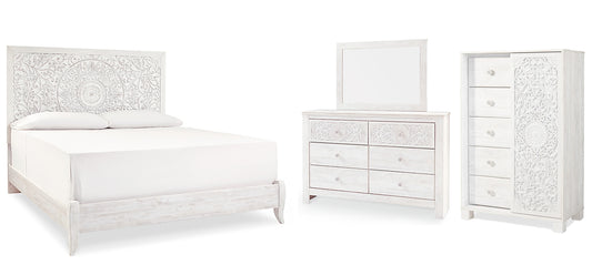 Paxberry King Panel Bed with Mirrored Dresser and Chest Signature Design by Ashley®