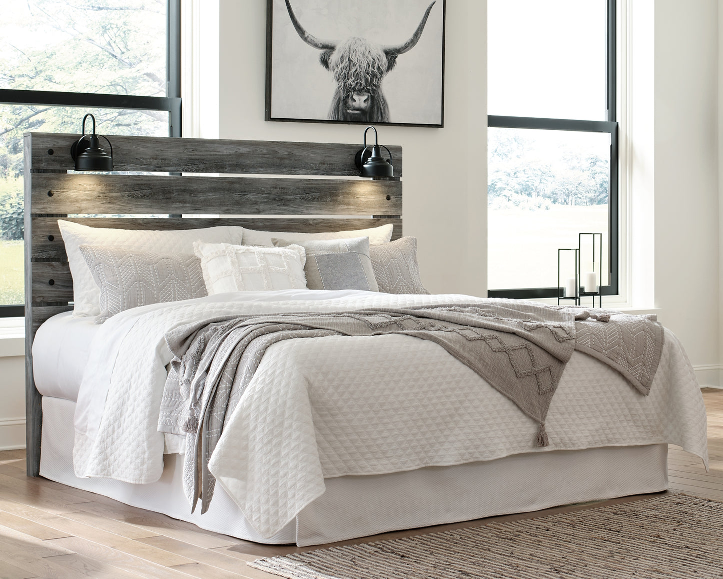 Baystorm King Panel Headboard with Mirrored Dresser, Chest and 2 Nightstands Signature Design by Ashley®