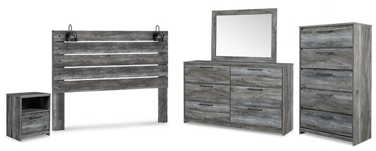 Baystorm King Panel Headboard with Mirrored Dresser, Chest and Nightstand Signature Design by Ashley®