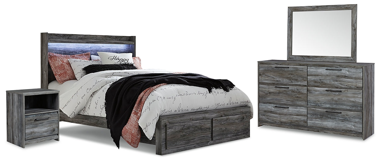 Baystorm Queen Panel Bed with 2 Storage Drawers with Mirrored Dresser and Nightstand Signature Design by Ashley®