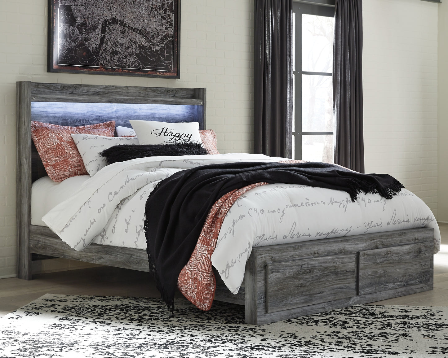 Baystorm Queen Panel Bed with 2 Storage Drawers with Mirrored Dresser and Nightstand Signature Design by Ashley®