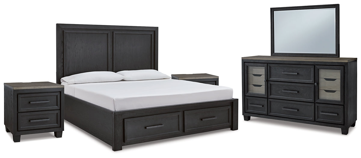 Foyland King Panel Storage Bed with Mirrored Dresser and 2 Nightstands Signature Design by Ashley®