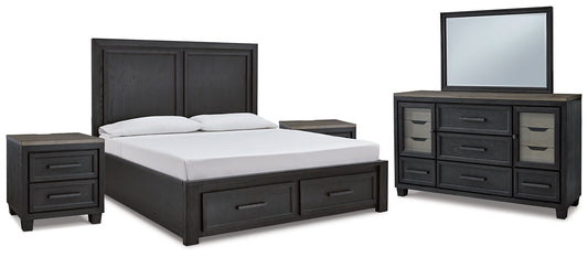 Foyland King Panel Storage Bed with Mirrored Dresser and 2 Nightstands Signature Design by Ashley®