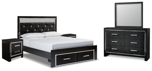 Kaydell Queen Upholstered Panel Storage Bed with Mirrored Dresser and 2 Nightstands Signature Design by Ashley®